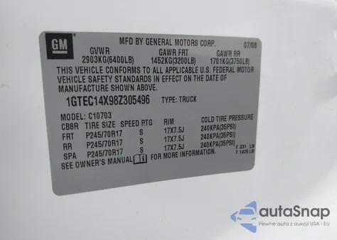 2008 GMC Sierra 1500 Work Truck from USA, damaged, VIN 1GTEC14X98Z305496